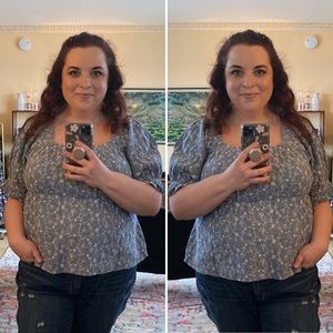 Old Navy Chambray Floral Embroidered Babydoll Top Size XL